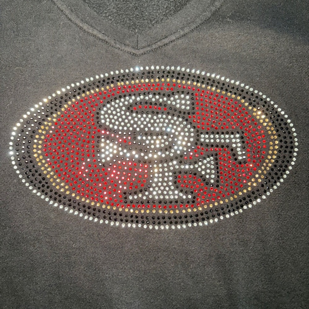 NFL Team Apparel San Francisco 49ers Rhinestone Black Sweatshirt Womens XL Vneck - Picture 3 of 9